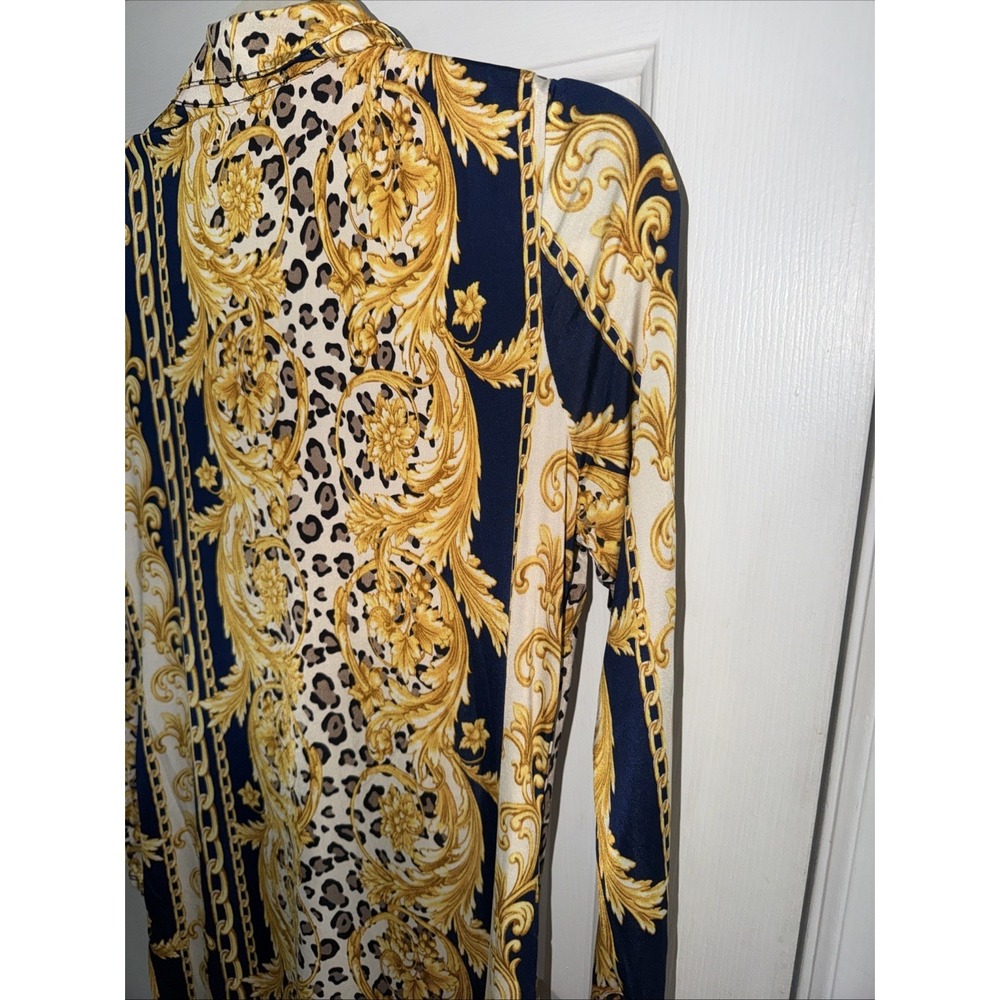 Timing Los Angeles Women's Large Baroque Leopard Print Shirt Dress Gold Black - Picture 9 of 13